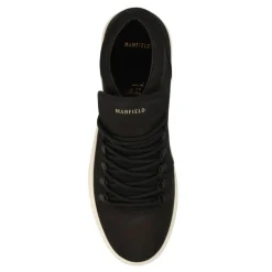 Manfield Zwarte nubuck sneakers^Heren Sneakers