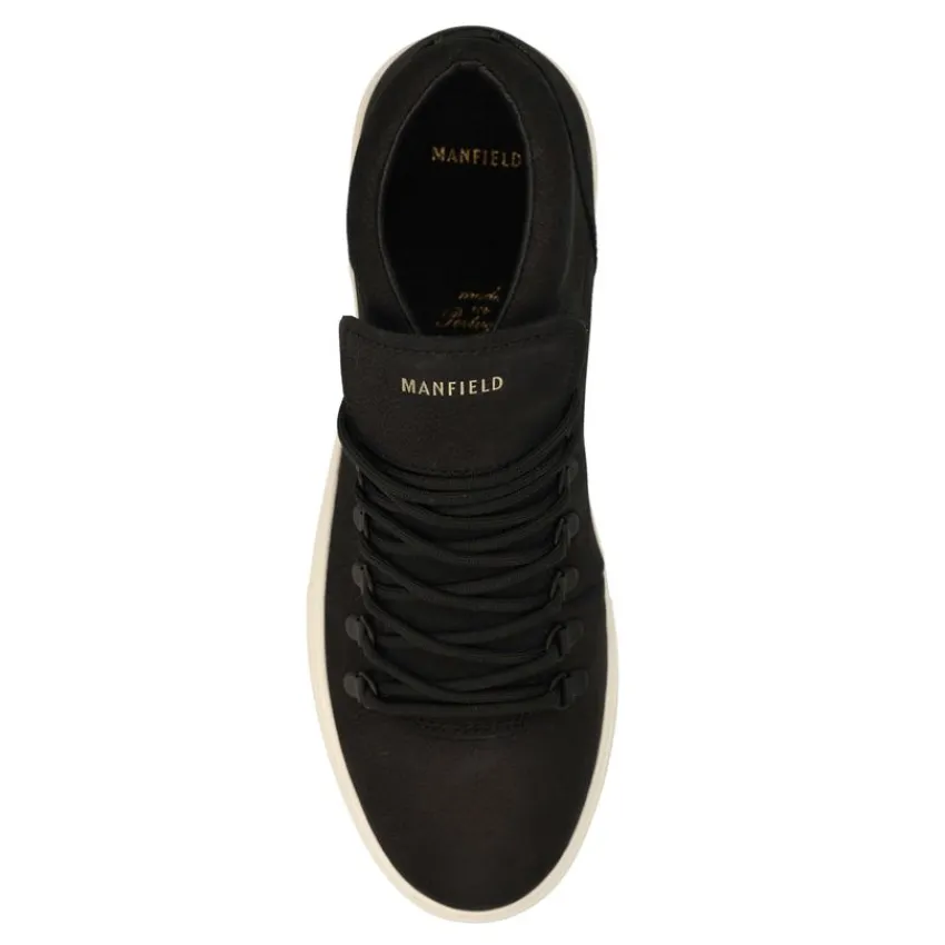 Manfield Zwarte nubuck sneakers^Heren Sneakers