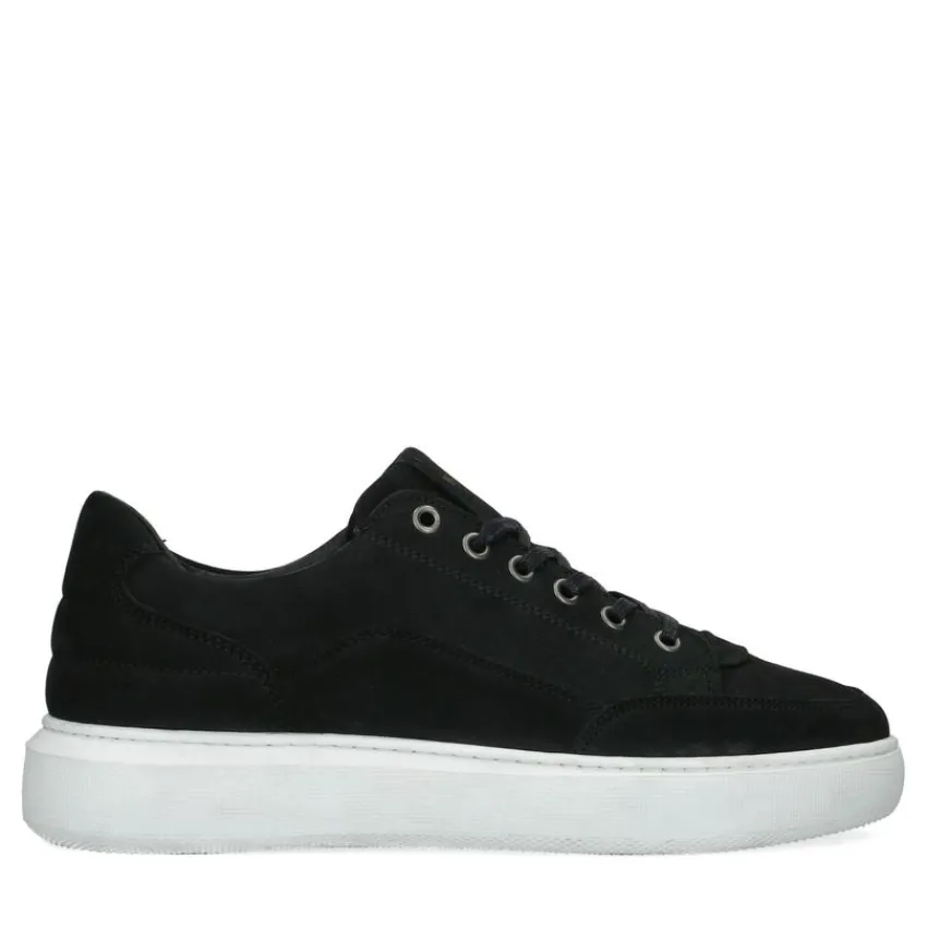Manfield Zwarte nubuck sneakers^Heren Sneakers