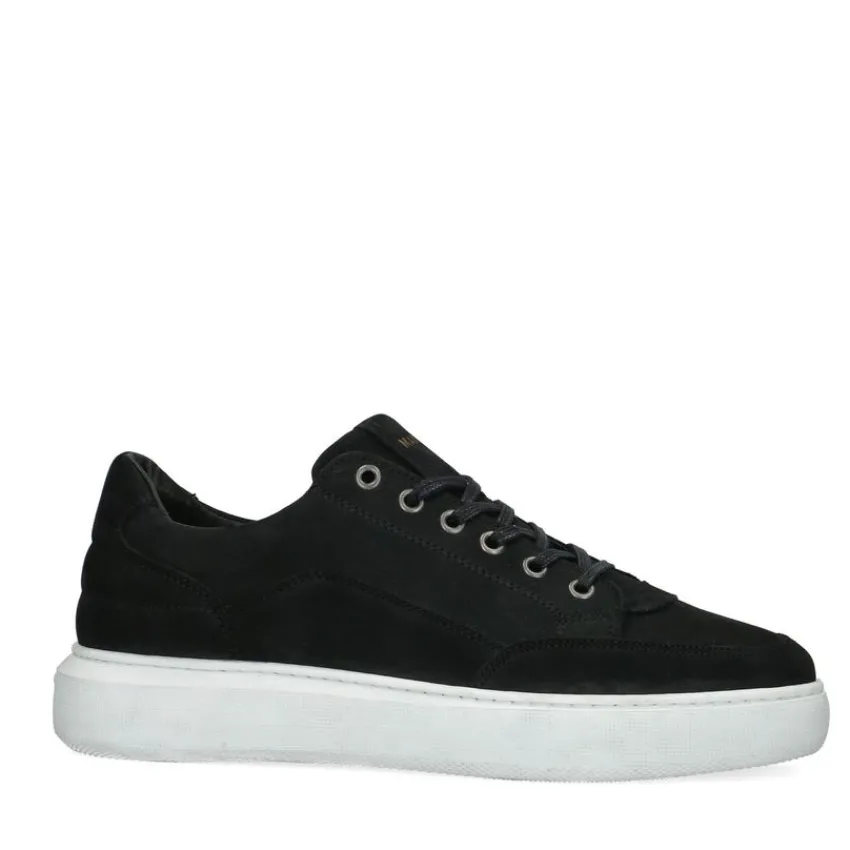 Manfield Zwarte nubuck sneakers^Heren Sneakers