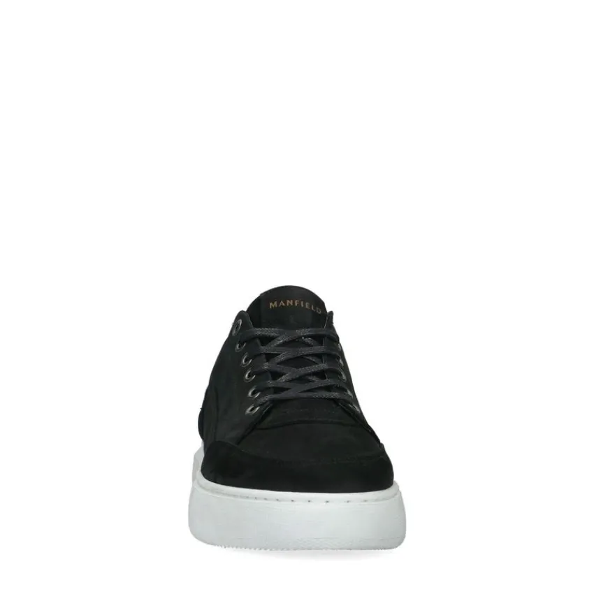 Manfield Zwarte nubuck sneakers^Heren Sneakers
