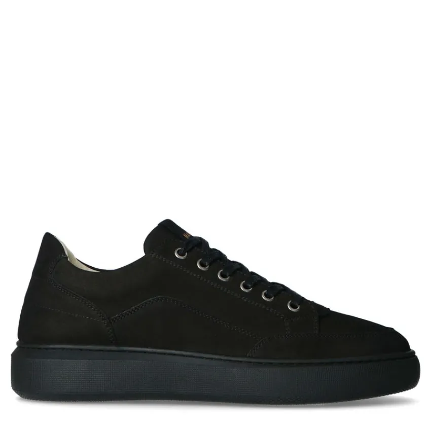 Manfield Zwarte nubuck sneakers^Heren Sneakers