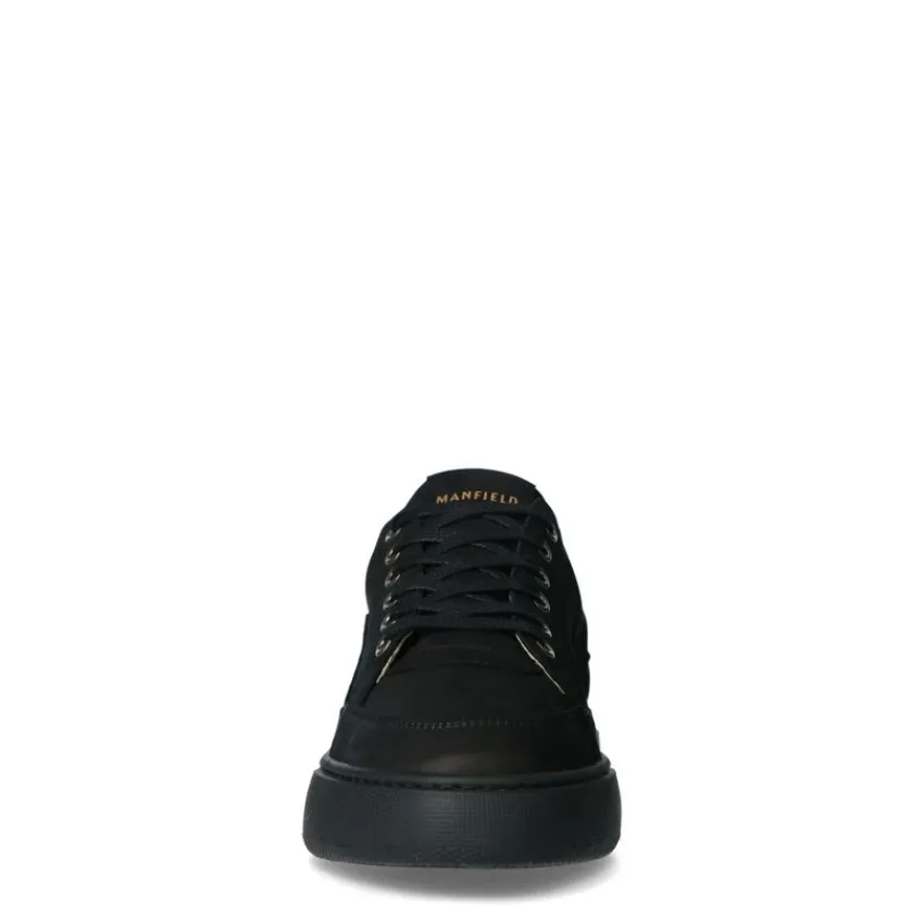 Manfield Zwarte nubuck sneakers^Heren Sneakers