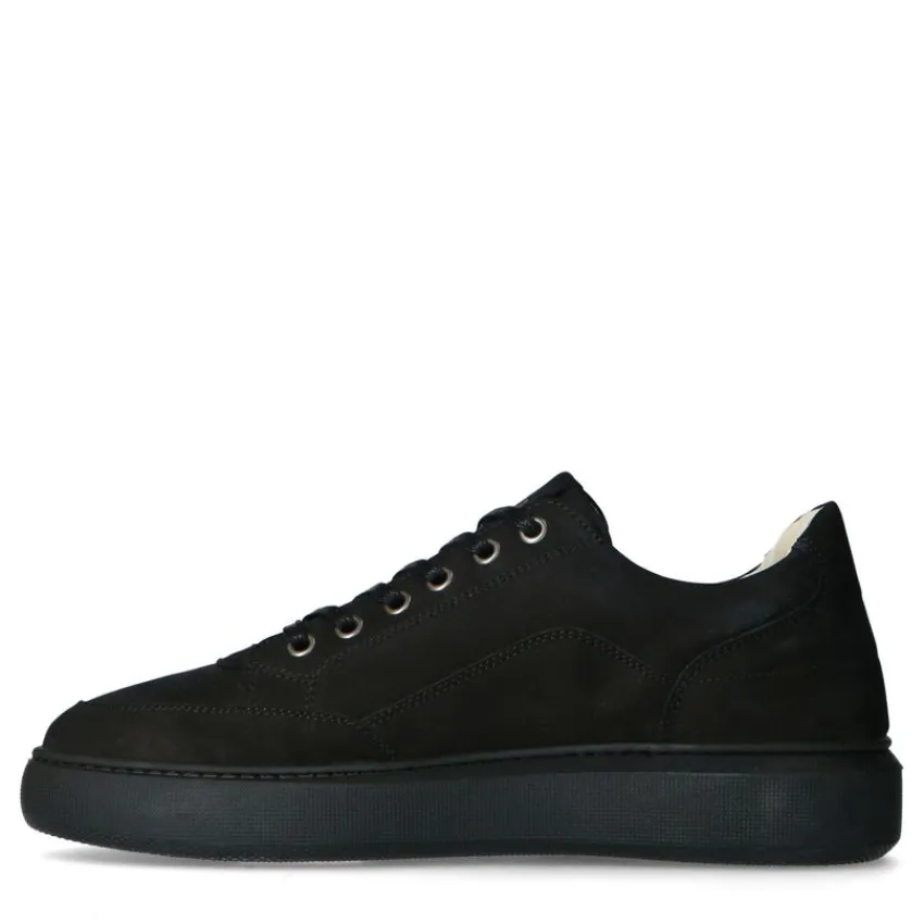 Manfield Zwarte nubuck sneakers^Heren Sneakers