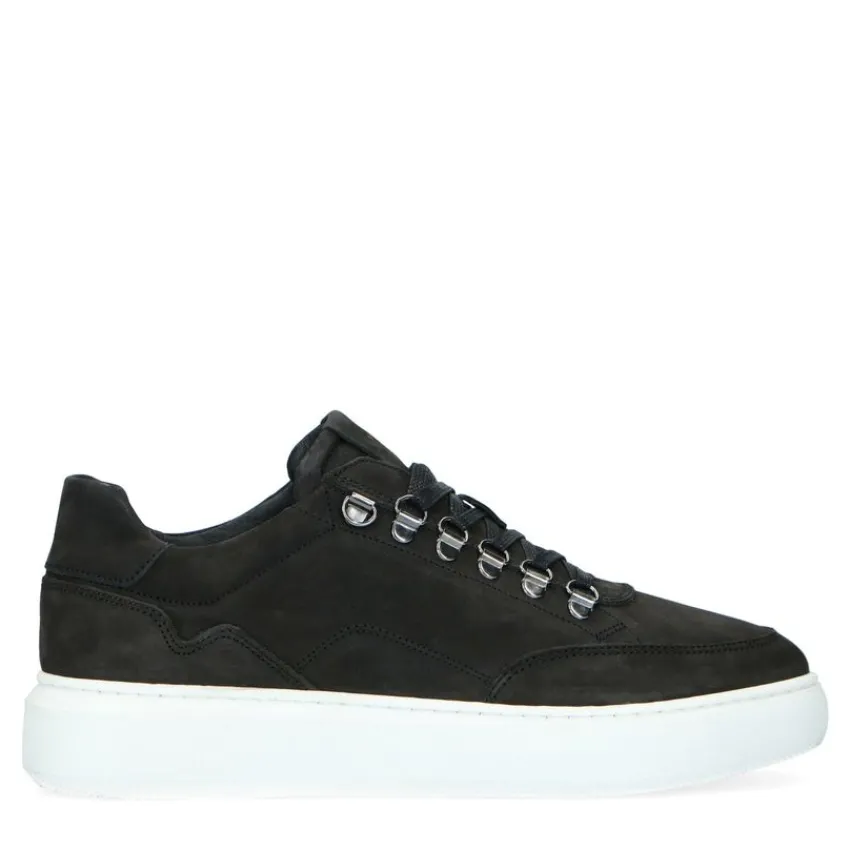 Manfield Zwarte nubuck sneakers^Heren Sneakers