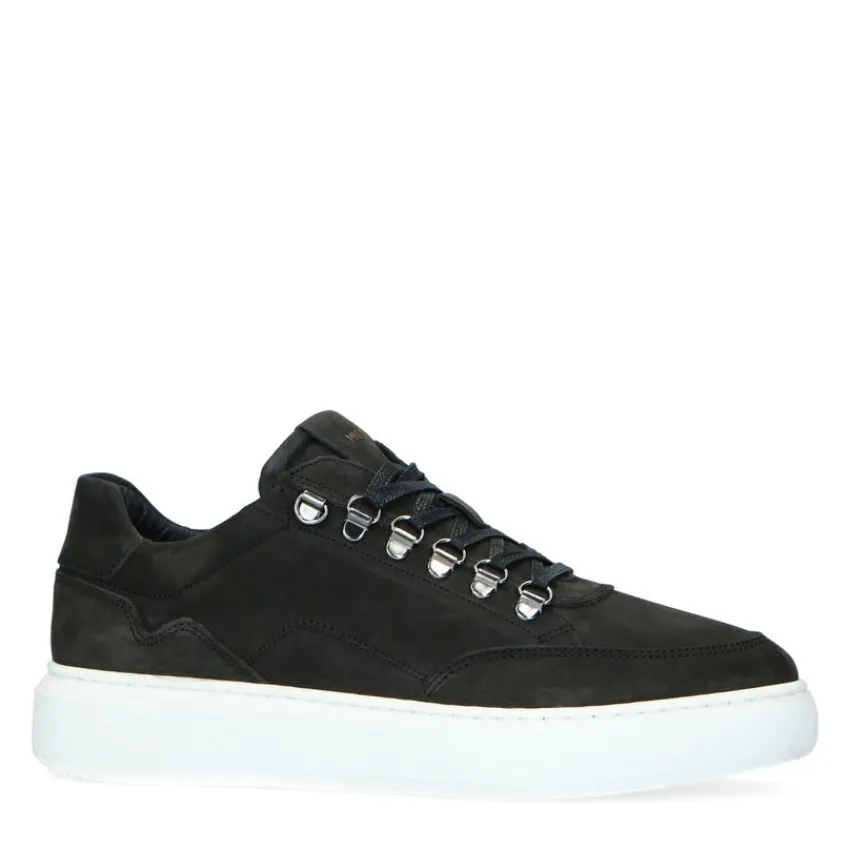Manfield Zwarte nubuck sneakers^Heren Sneakers