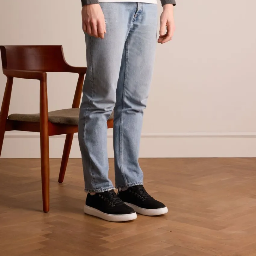 Manfield Zwarte nubuck sneakers^Heren Sneakers