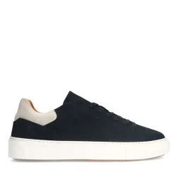 Manfield Zwarte nubuck sneakers met grijze details^Heren Sneakers