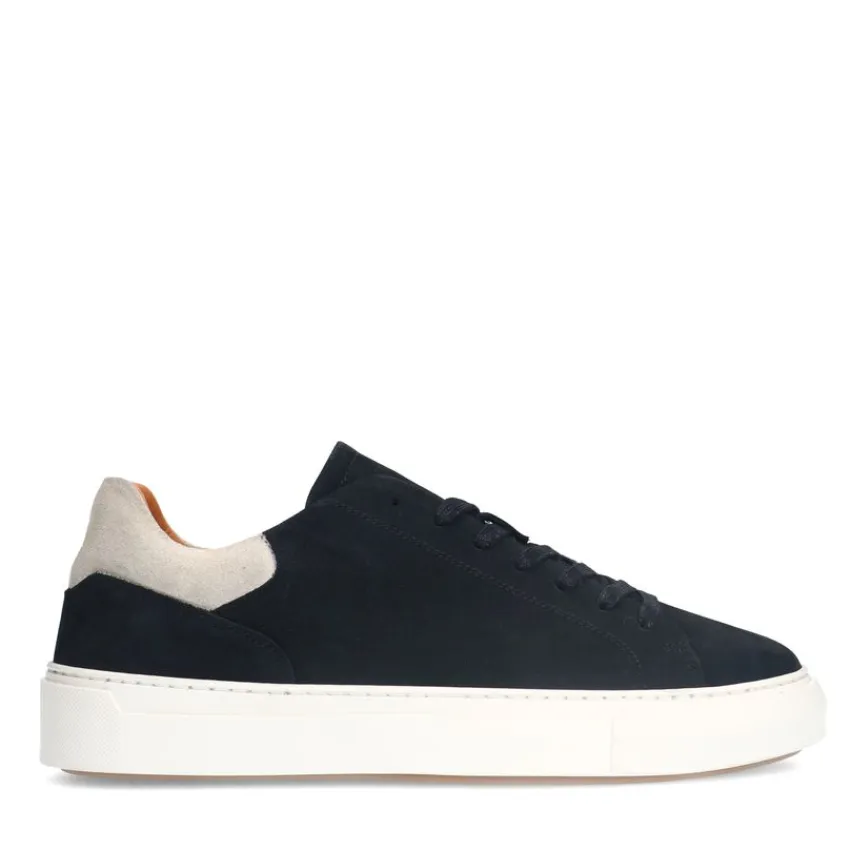 Manfield Zwarte nubuck sneakers met grijze details^Heren Sneakers