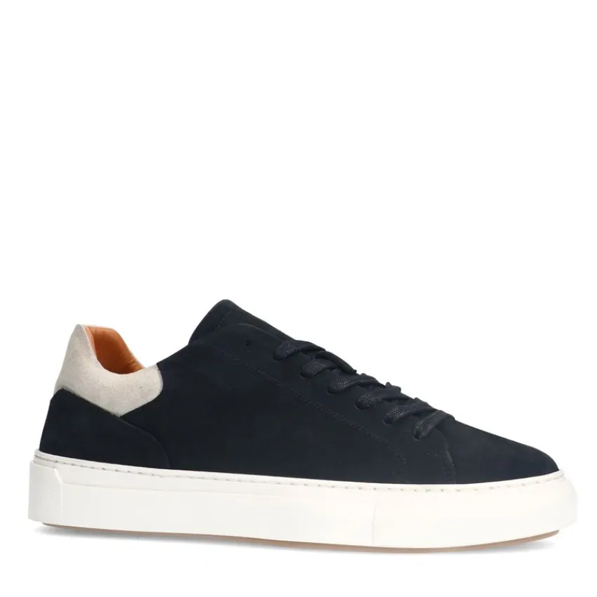 Manfield Zwarte nubuck sneakers met grijze details^Heren Sneakers