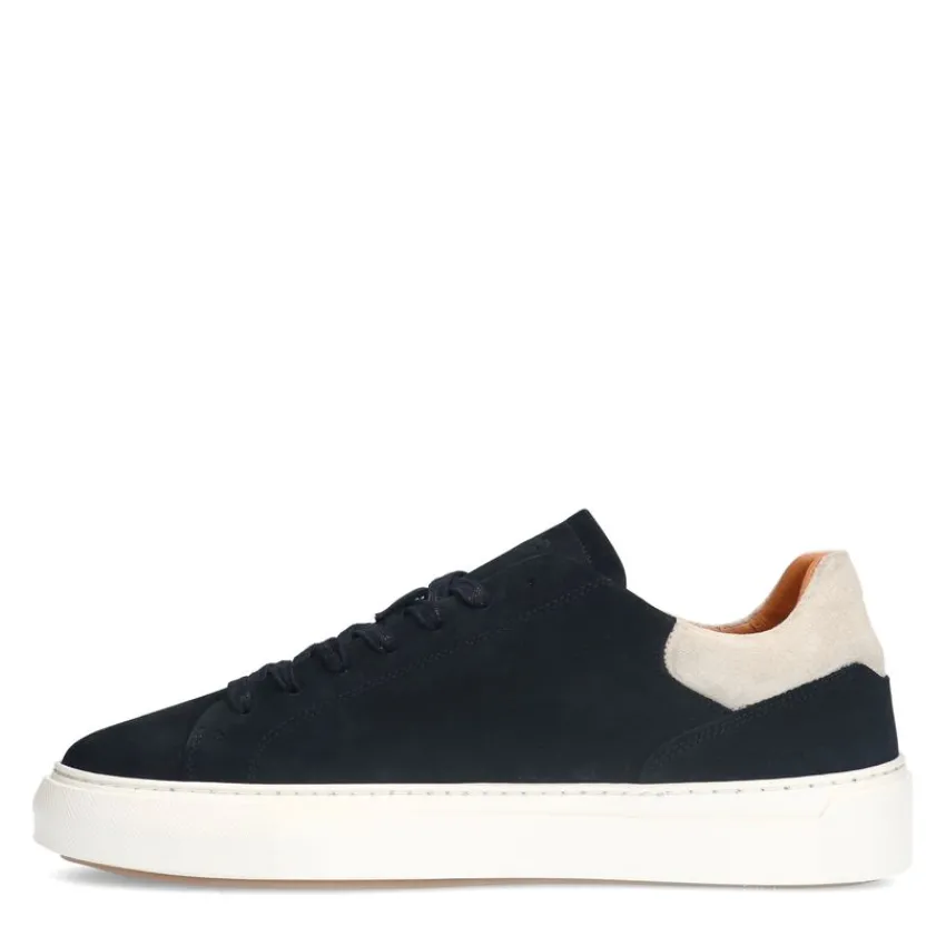 Manfield Zwarte nubuck sneakers met grijze details^Heren Sneakers