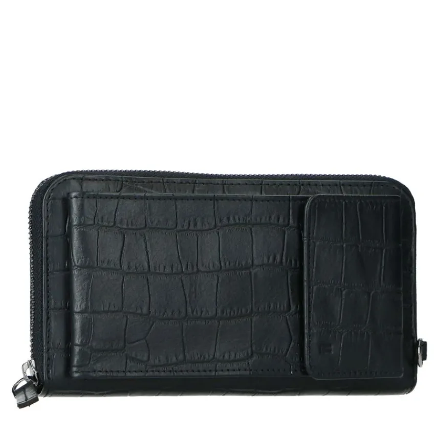 Manfield Zwarte portemonnee met crocoprint^ Portemonnees