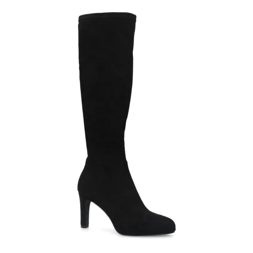 Manfield Zwarte stretch laarzen met hak^DAMES Laarzen