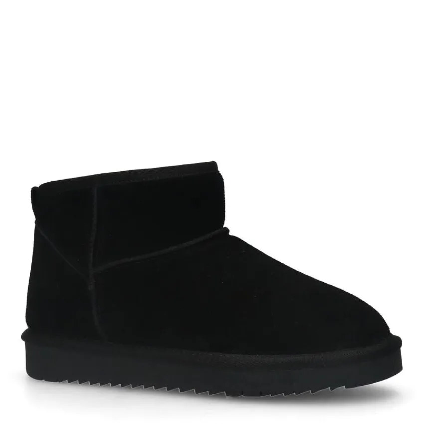 Manfield Zwarte suède boots^DAMES Enkellaarsjes