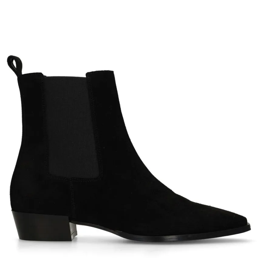 Manfield Zwarte suède chelsea boots^DAMES Enkellaarsjes
