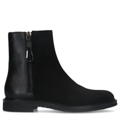 Manfield Zwarte suède chelsea boots met leren details^Heren Boots