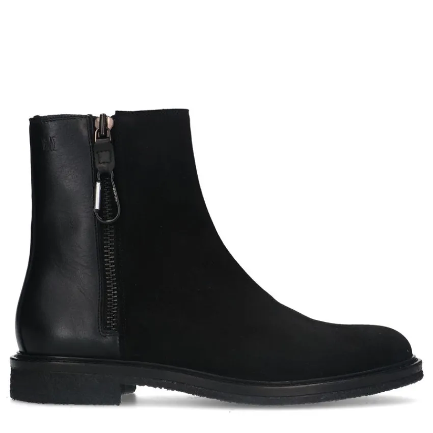 Manfield Zwarte suède chelsea boots met leren details^Heren Boots