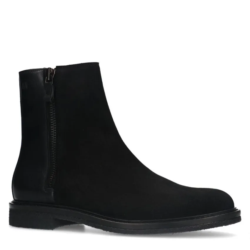 Manfield Zwarte suède chelsea boots met leren details^Heren Boots