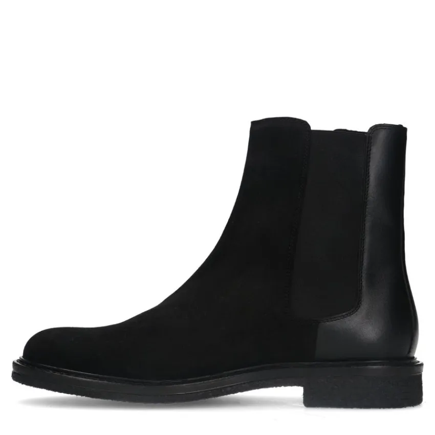 Manfield Zwarte suède chelsea boots met leren details^Heren Boots