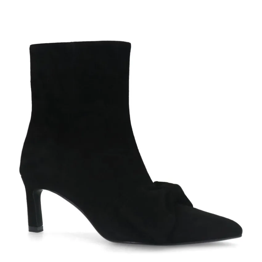 Manfield Zwarte suède enkellaarsjes met hak^DAMES Enkellaarsjes