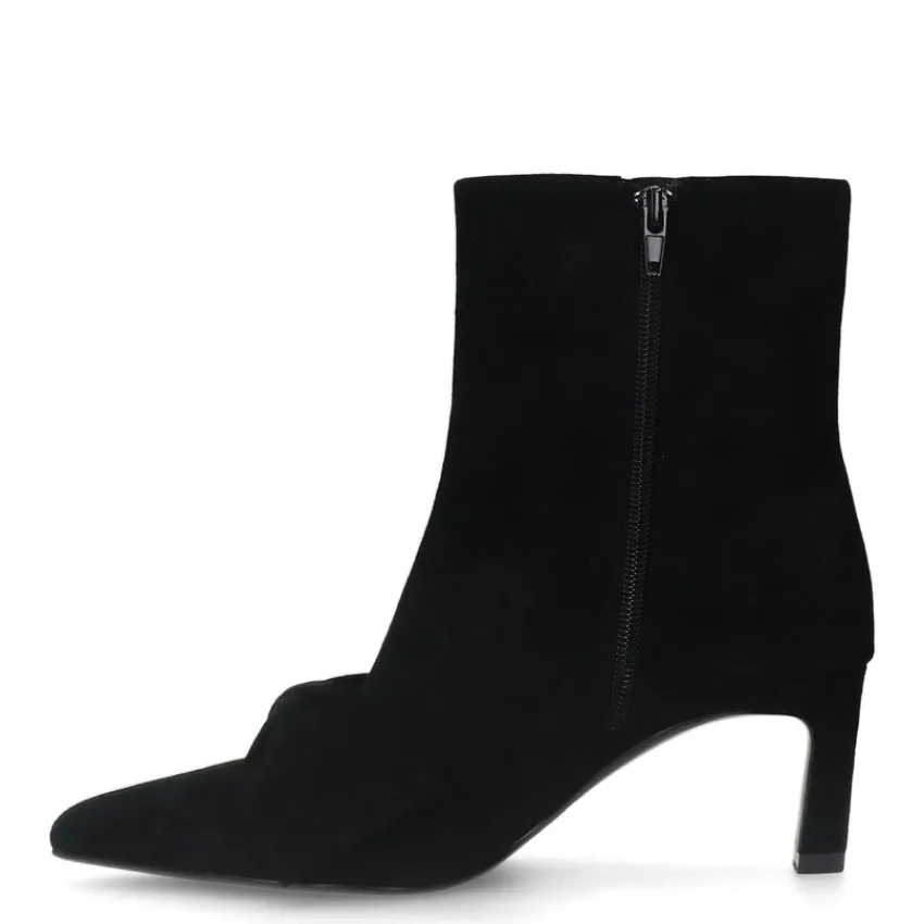 Manfield Zwarte suède enkellaarsjes met hak^DAMES Enkellaarsjes