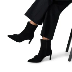 Manfield Zwarte suède enkellaarsjes met hak^DAMES Enkellaarsjes