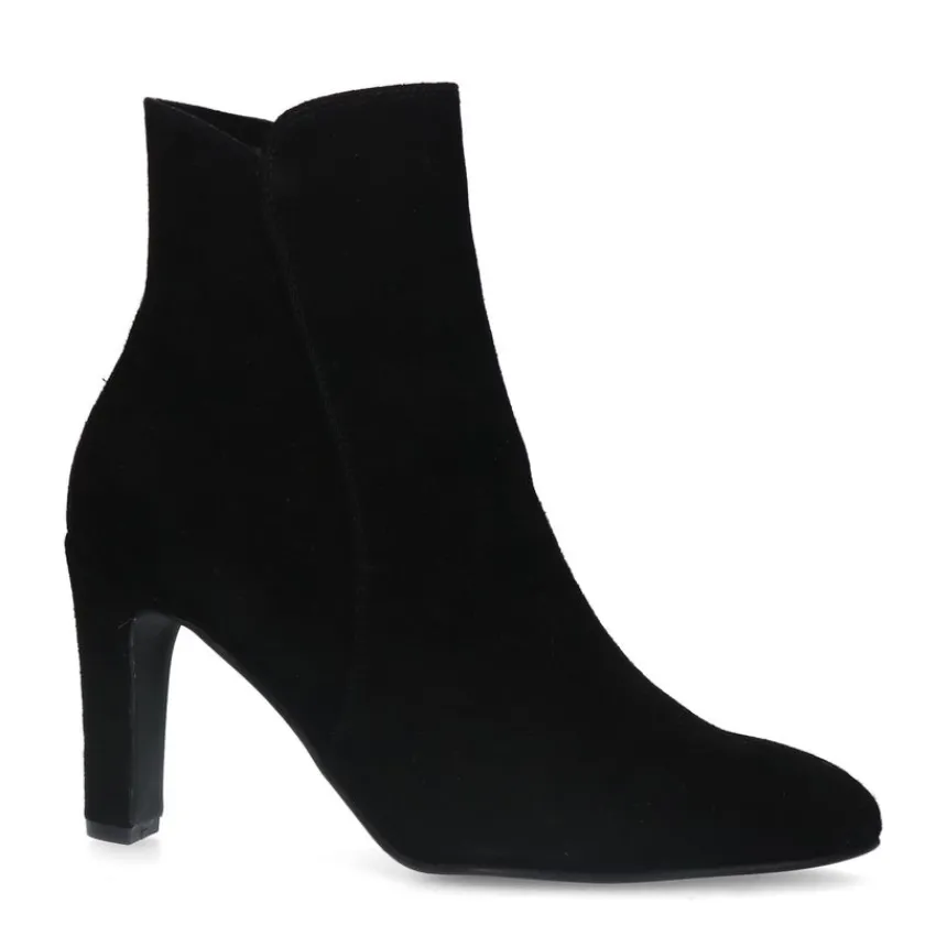 Manfield Zwarte suède enkellaarsjes met hak^DAMES Enkellaarsjes