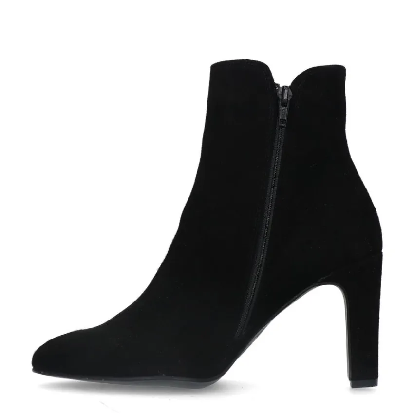 Manfield Zwarte suède enkellaarsjes met hak^DAMES Enkellaarsjes