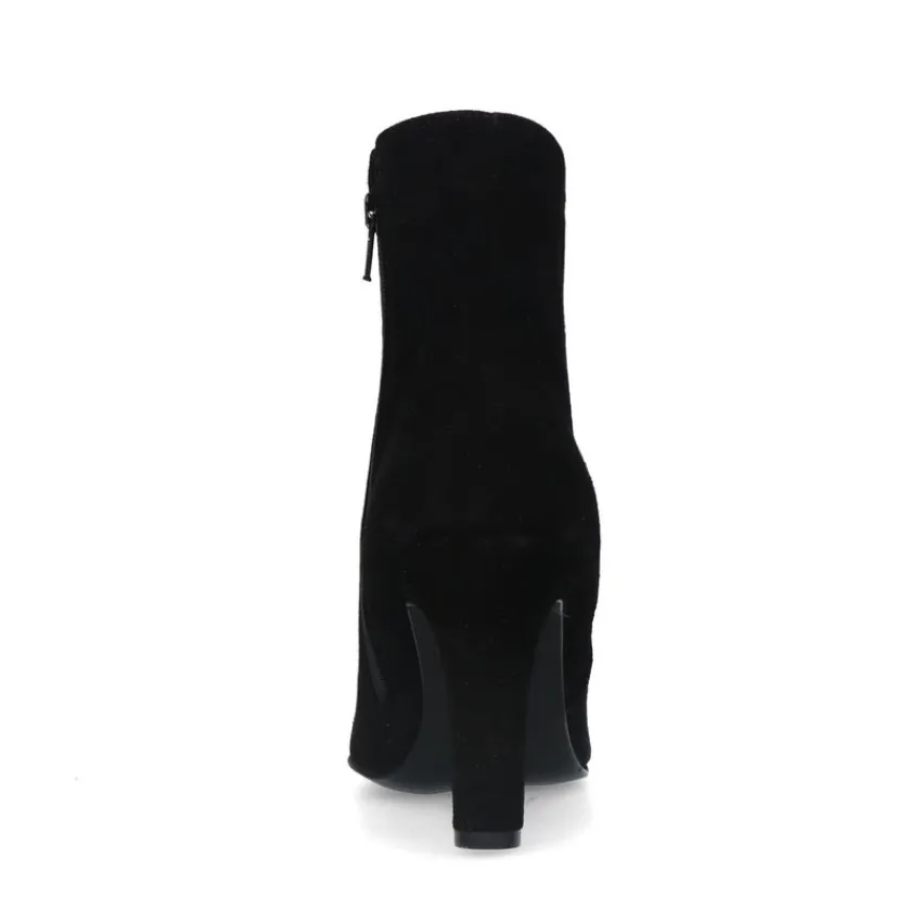 Manfield Zwarte suède enkellaarsjes met hak^DAMES Enkellaarsjes