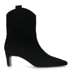 Manfield Zwarte suède enkellaarsjes met hak^DAMES Enkellaarsjes