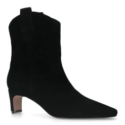Manfield Zwarte suède enkellaarsjes met hak^DAMES Enkellaarsjes