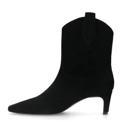 Manfield Zwarte suède enkellaarsjes met hak^DAMES Enkellaarsjes