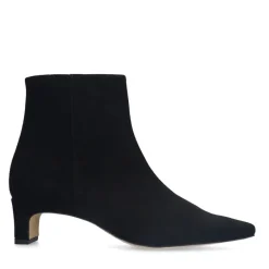 Manfield Zwarte suède enkellaarsjes met hak^DAMES Enkellaarsjes