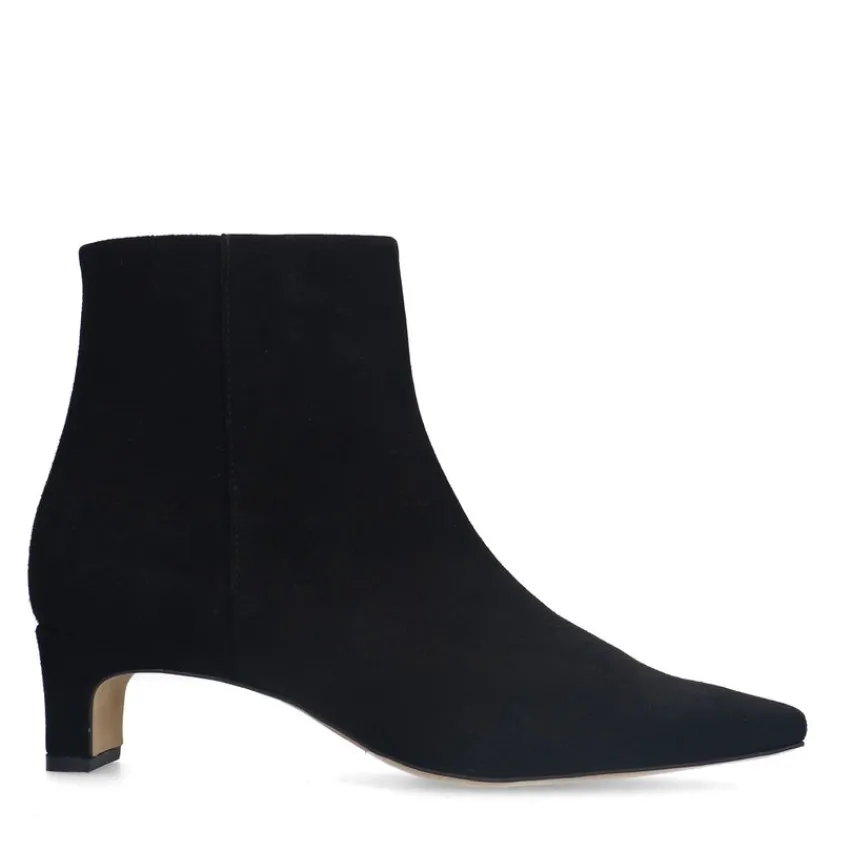 Manfield Zwarte suède enkellaarsjes met hak^DAMES Enkellaarsjes