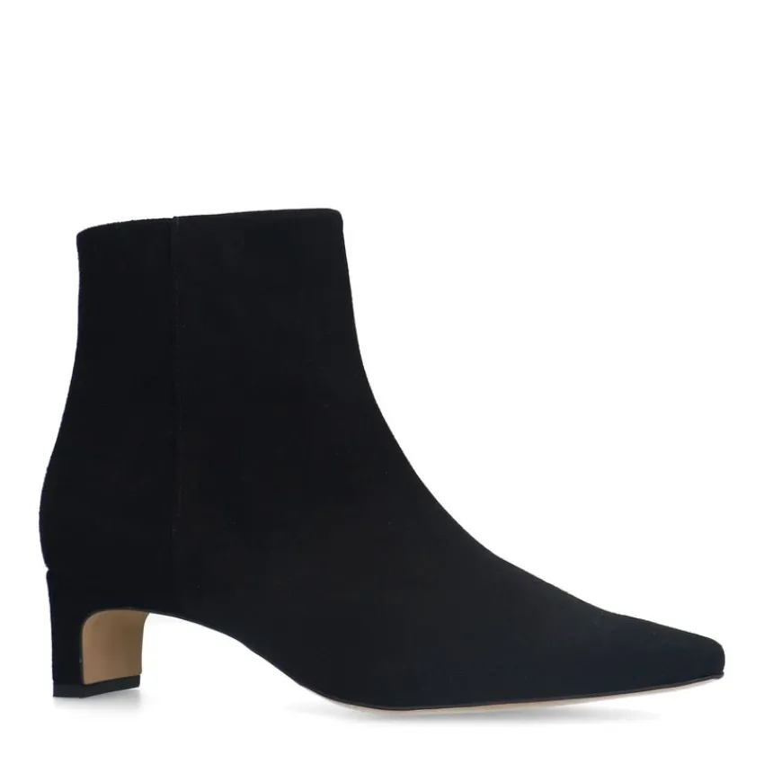 Manfield Zwarte suède enkellaarsjes met hak^DAMES Enkellaarsjes