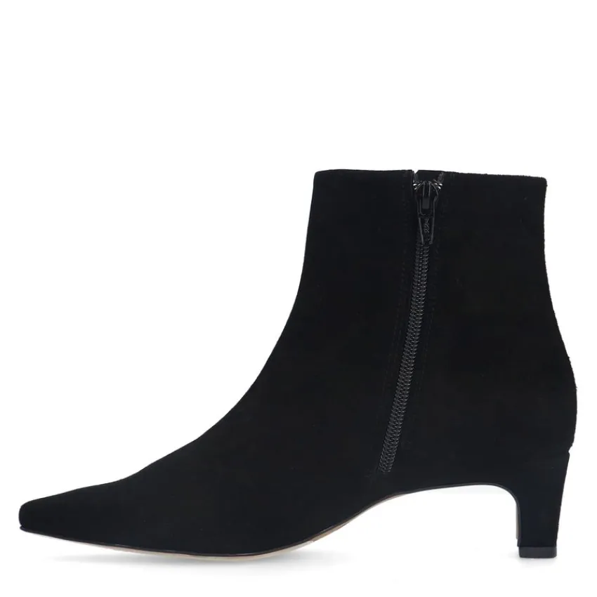 Manfield Zwarte suède enkellaarsjes met hak^DAMES Enkellaarsjes