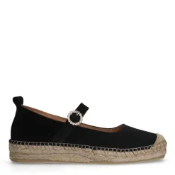 Manfield Zwarte suède espadrilles met bandje^DAMES Espadrilles|Loafers