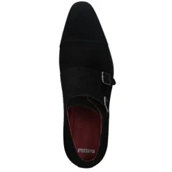 Manfield Zwarte suède gespschoenen^Heren Gespschoenen