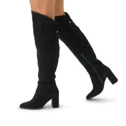 Manfield Zwarte suède hoge laarzen met hak^DAMES Laarzen