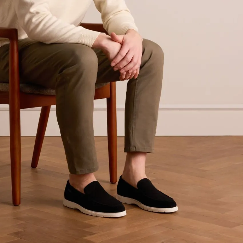 Manfield Zwarte suède loafers^Heren Loafers