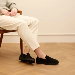 Manfield Zwarte suède loafers^Heren Loafers