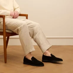 Manfield Zwarte suède loafers^Heren Loafers