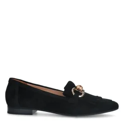 Manfield Zwarte suède loafers met franjes^DAMES Loafers