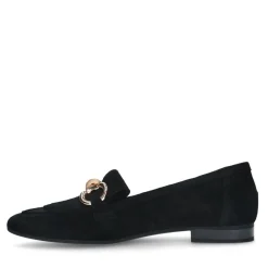 Manfield Zwarte suède loafers met franjes^DAMES Loafers