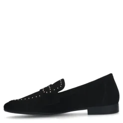 Manfield Zwarte suède loafers met goudkleurige studs^DAMES Loafers