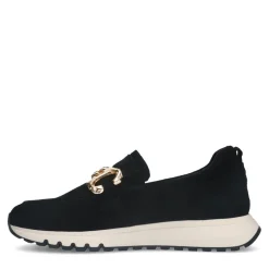 Manfield Zwarte suède loafers met gouden chain^DAMES Loafers