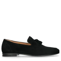 Manfield Zwarte suède loafers met kwastjes^Heren Loafers