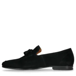 Manfield Zwarte suède loafers met kwastjes^Heren Loafers