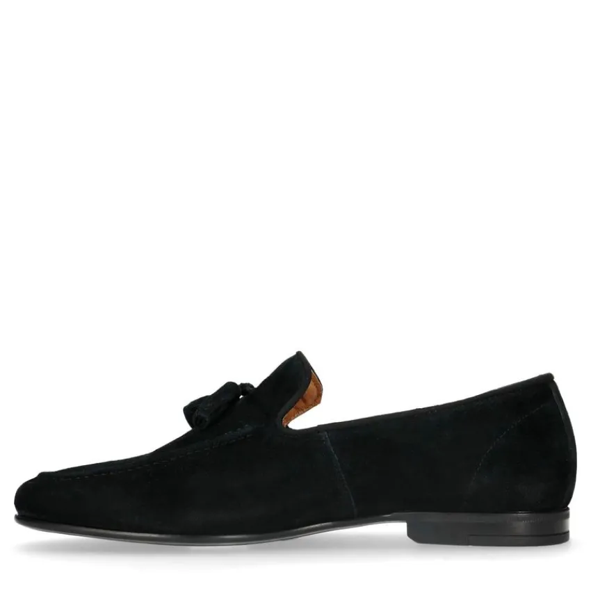 Manfield Zwarte suède loafers met kwastjes^Heren Loafers