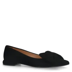 Manfield Zwarte suède loafers met strik^DAMES Loafers